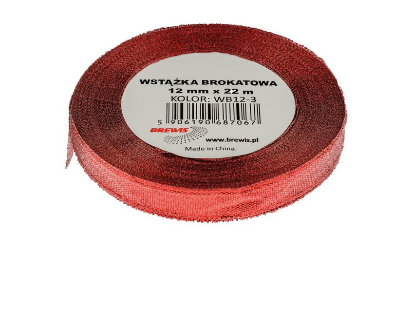 Wstążka Dekoracyjna 12mm x 22m Czerwona Brokat