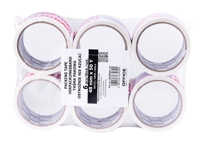 Taśma pakowa OFFICE PRODUCTS ostrożnie nie rzucać 48mm x 50y 36mic 1szt., biała