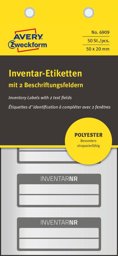 Etykiety Inwentaryzacyjne 2 Liniowe Avery 50x20 10/A4 A'5 Srebrno-Szare No.6909