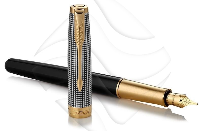 Parker Pióro Wieczne Sonnet Premium Chiselled Serbrno-Czarne GT(18K) FP (M) [1931538]