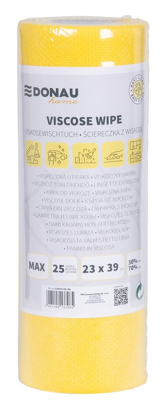 Ścierka DONAU HOME z wiskozą 70%, rolka max 23x39cm 25 listków żółta