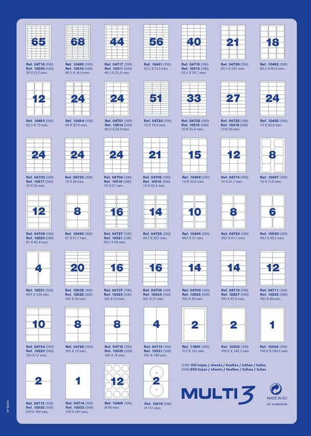 Etykiety Uniwersalne Multi 3 70X169mm Prostokątne Białe 100 Ark.