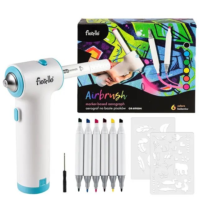 Airbrush zestaw spray: pistolet + markery Fiorello GR-8900N