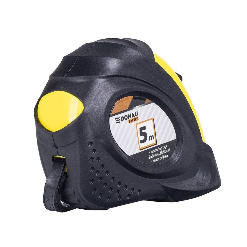 Miarka metalowa DONAU SAFETY zwijana 18mmx5m blister czarno-żółta