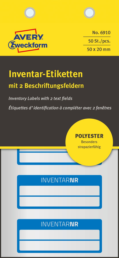 Etykiety Inwentaryzacyjne 2 Liniowe Avery 50x20 10/A4 A'5 Srebrno-Niebieskie No.6910
