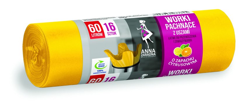 Worki na śmieci z uszami ANNA ZARADNA zapach cytrusów 60 l 16 szt. żółty