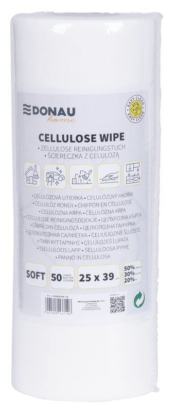 Ścierka DONAU HOME z celulozą 50%, rolka soft 25x39cm 50 listków biała