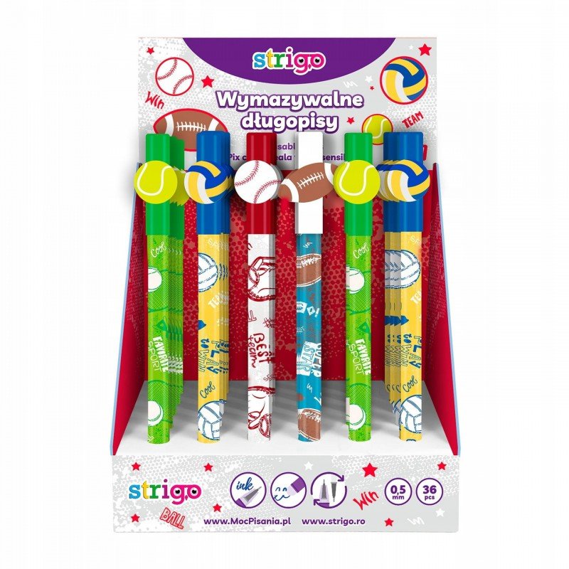 Długopis wymazywalny PIŁKA 0,5mm / STRIGO