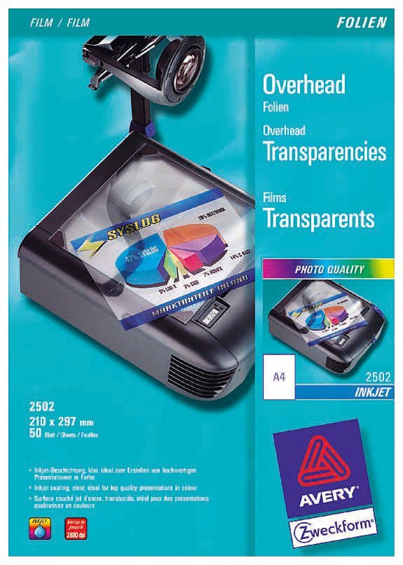Folia do Rzutników Avery A4 210x297 Inkjet No.2502 (1 szt.)