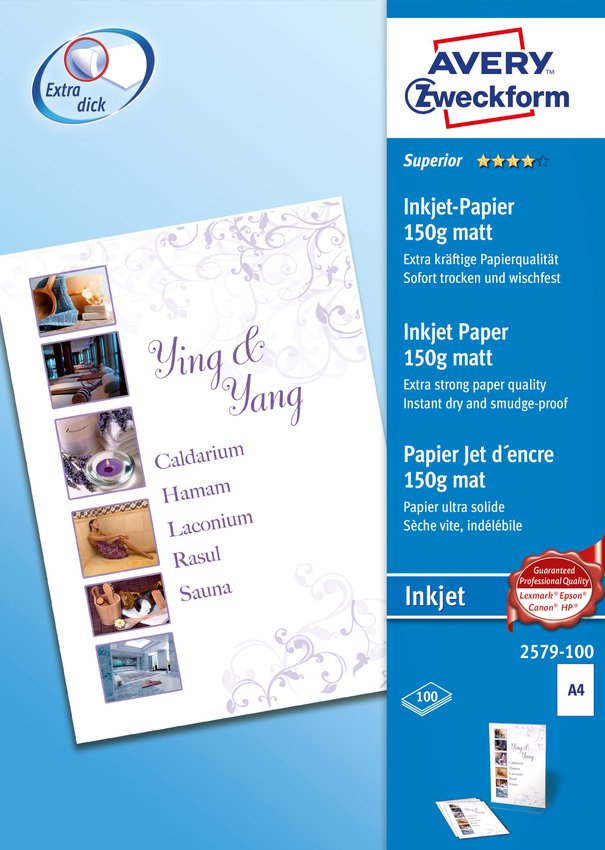 Papier Fotograficzny Superior 150g 100szt. Avery 210x297 Biały Matowy No.2579-100