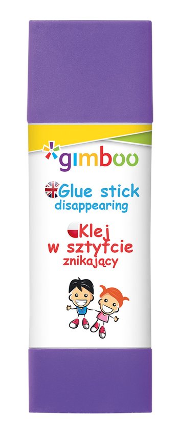 Klej w sztyfcie GIMBOO PVP trójkątny znikający 15g 1 szt., pakowany w displayu fioletowy