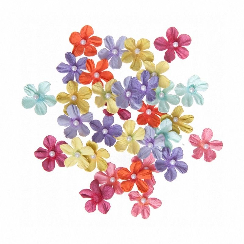 Kwiaty Papierowe Z Perełką 2cm 32szt. Tęczowe / DpCraft