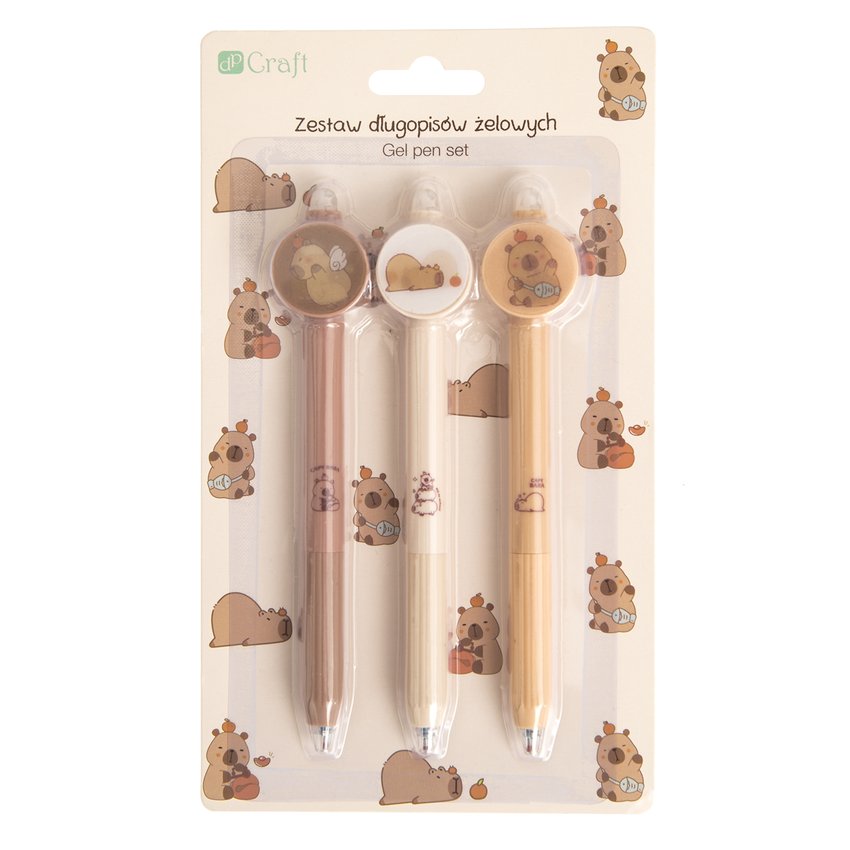 Długopisy Żelowe Wymazywalne 3szt. Kapibara /DpCraft