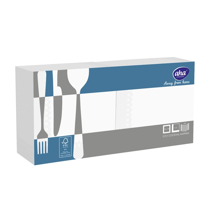 Serwetki AFH AHA 2-warstwowe składanie 1/4 24x24cm 200 szt., białe