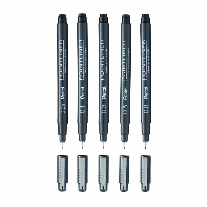 Cienkopisy Pointliner Czarne Zest. 5szt. Różne Końcówki [S20P-ST5PL] / Pentel