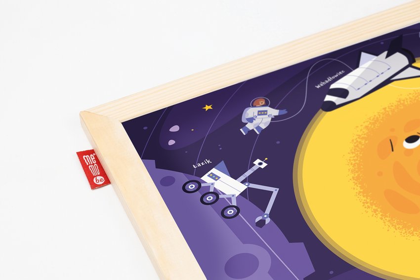 Tablica Edukacyjna Memobe, Whiteboardgame: Space Adventure!, Nadruk Kosmosu, Zestaw Do Gry, Wersja Pl, Rama Drewniana, 60X40 Cm