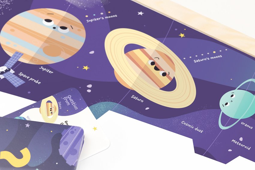 Tablica Edukacyjna Memobe, Whiteboardgame: Space Adventure!, Nadruk Kosmosu, Zestaw Do Gry, Wersja En, Rama Drewniana, 150X100 Cm