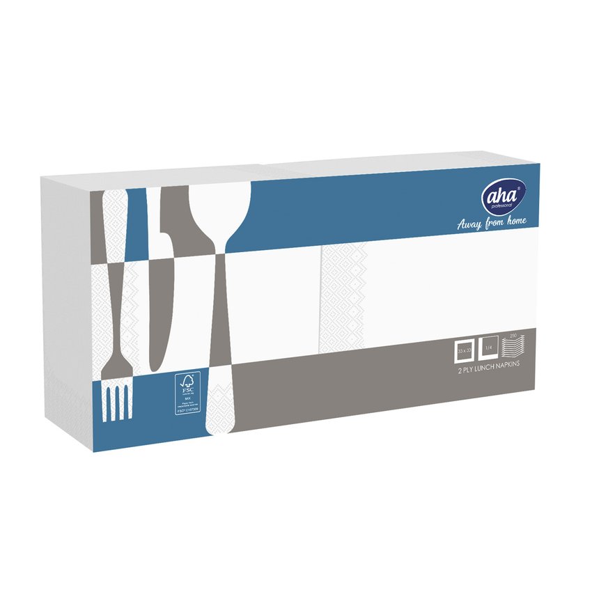 Serwetki AFH AHA 2-warstwowe składanie 1/4 33x33cm 250 szt., białe