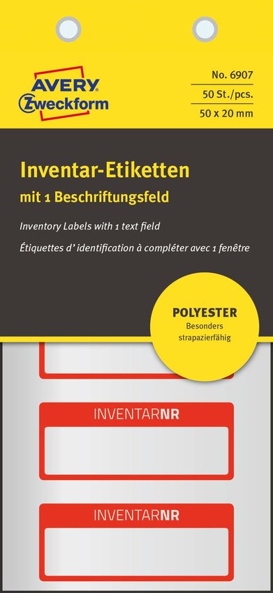 Etykiety Inwentaryzacyjne Avery 50x20 10/A4 A'5 Srebrno-Czerwone No.6907