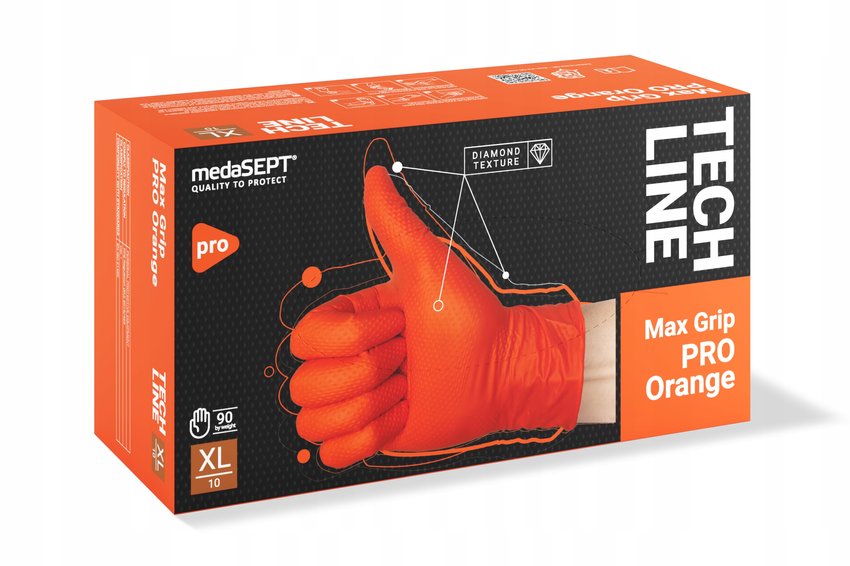 Rękawice Nitrylowe Bezpudrowe Pomarańczowe XL 90szt. Max Grip PRO /Medasept