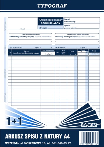 Arkusz Spisu z Natury A4 Oryg.+1k 01061 /Typograf