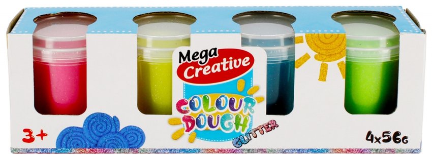 Masa Plastyczna 4kol 56g Mix Brokat /Mega Creative