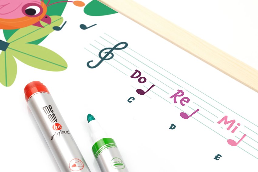 Tablica Edukacyjna Memobe, Whiteboardgame: Music Adventure!, Nadruk Wesołe Nutki Z Ptaszkami, Rama Drewniana, 200X10