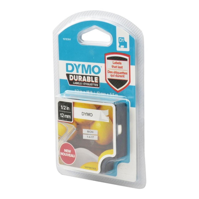 Taśma Dymo D1 Durable - 12 mm x 5,5 M - Czarny/Biały