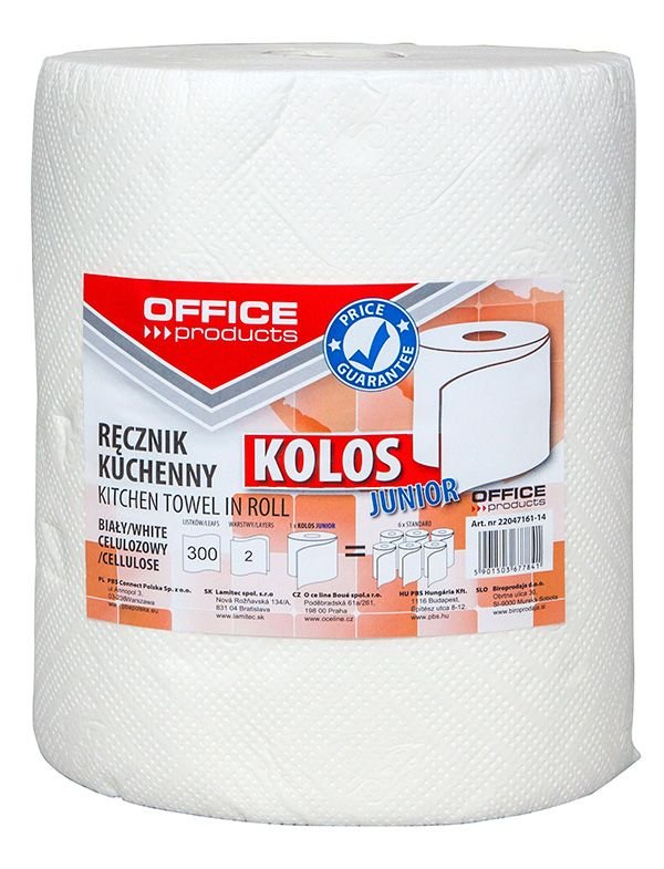 Ręczniki Kuchenne Celulozowe Office Products Kolos Junior 2-Warstwowe 300 Listków 60M Białe