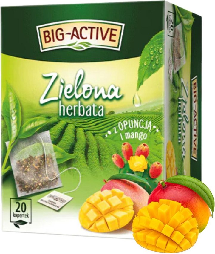 Herbata Big Active Zielona Z Opucją I Mango 20 Torebek