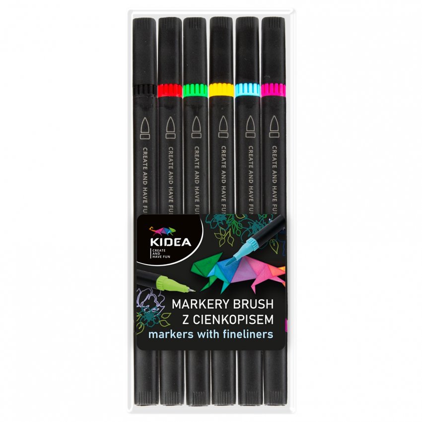 Pisaki Pędzelkowe + Cienkopisy 6kol Dwustronne /Kidea