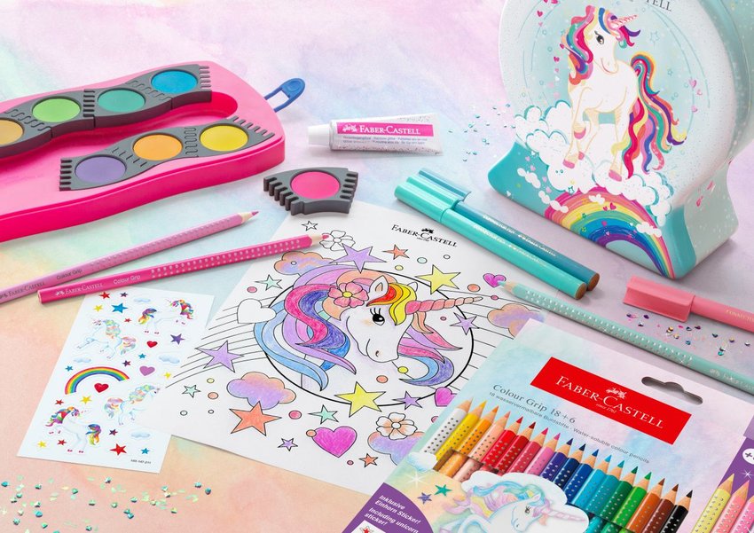 Kredki Grip 2001 Edycja Unicorn 18  Kredek Grip + 6 Kredek Sparkle Pastelowych + Naklejki Faber-Castell