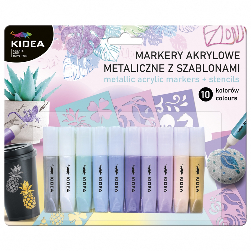 Markery Akrylowe 10kol + Szablony Metaliczne /Kidea