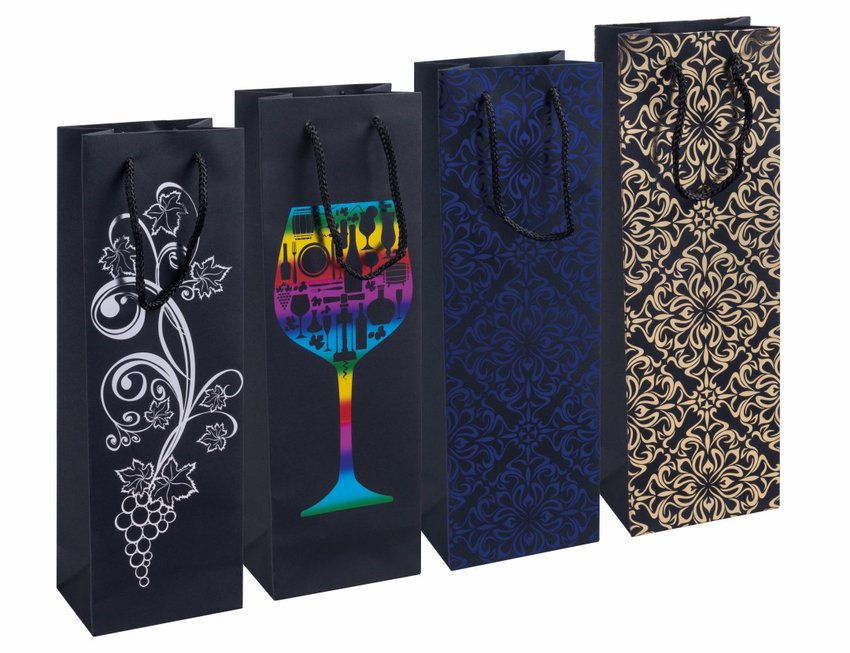 Torebka na alkohol DONAU HOME laminowana 12x355x8cm całoroczna sznurek mix wzorów