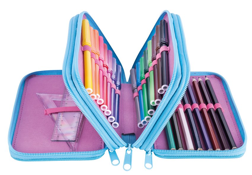 Piórnik szkolny GIMBOO z wyposażeniem 3 komory sweet różowy