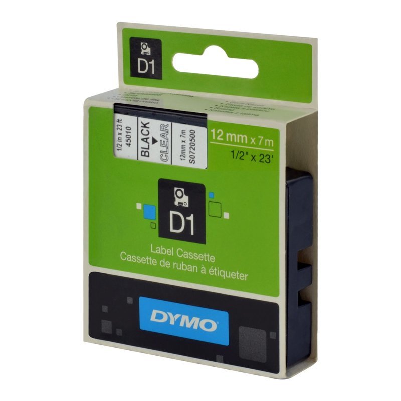 Taśma Dymo D1 - 12 mm x 7 m, Czarny / Przezroczysty