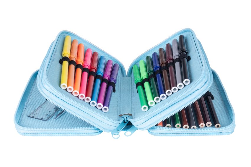 Piórnik szkolny GIMBOO z wyposażeniem 3 komory mix wzorów