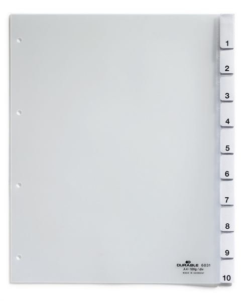 Przekładki A4 PP 1-10 Zgrzane Wymienne Indeksy Przezroczyste /Durable 683119