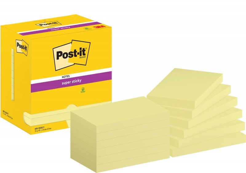 Karteczki Samoprzylepne Post-It Super Sticky 127x76Mm 12x90 kartek Żółte