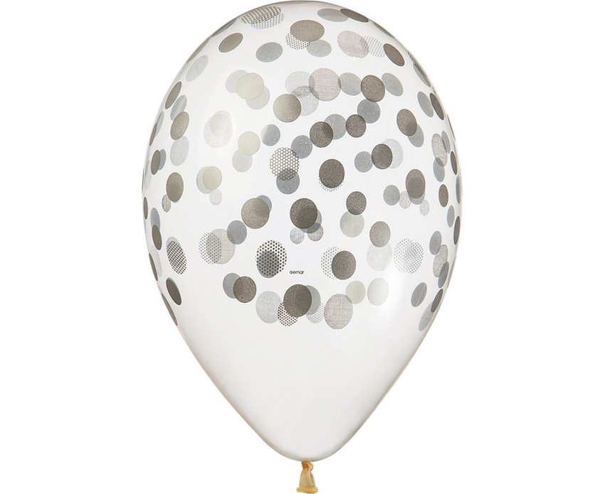 Balony Premium Hel "Konfetti srebrne", transparentne, 13"/ 5 szt.  /GoDan