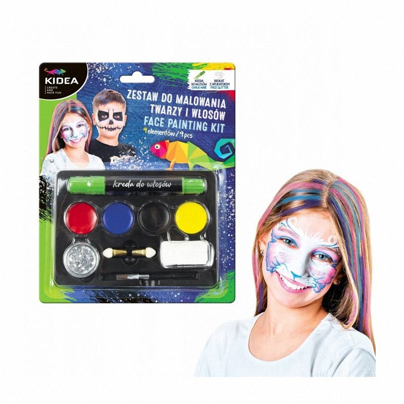 Farby do Malowania Twarzy/Włosów 6kol. + Akcesoria /Kidea
