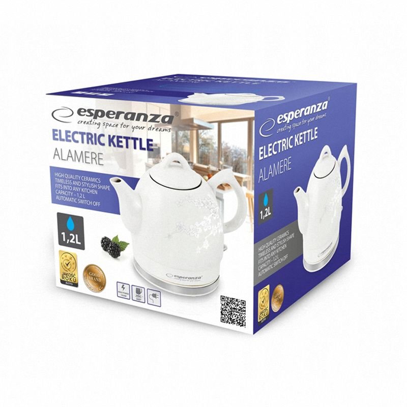 Czajnik Elektryczny Ceramiczny Alamere 1.2L Kwiaty Biały /Esperanza