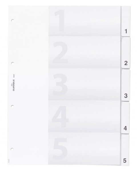 Przekładki do Segregatorów 1-5 Indeksy Strona Tytułowa Zgrzane PP A4 Przezroczysty /Durable 682019