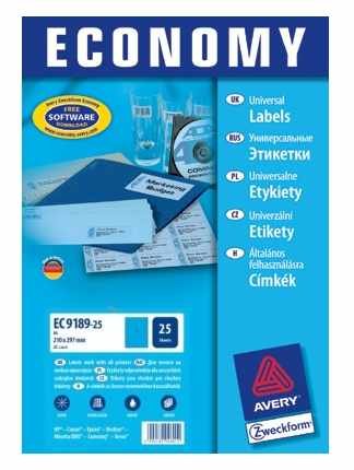 Etykiety Samoprzylepne Economy Europe100 by Avery 210x297 1/A4 A'25 Niebieskie No.EC9189-25 [ WYPRZEDAŻ ]