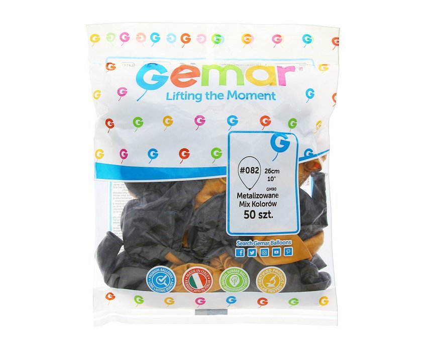 #BL Balony GM90 metal 10" - złote i czarne/ 50 szt.