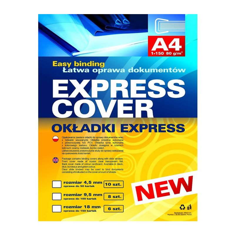 Okładki A4 Z Listwą Wsuwaną 4,5mm 10szt Express Niebieskie /Argo