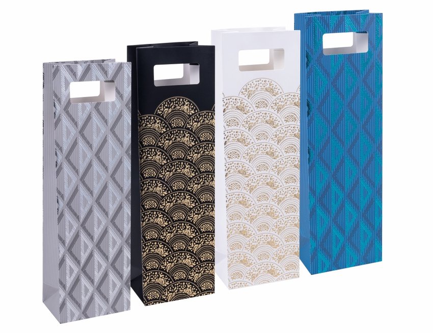 Torebka na alkohol DONAU HOME laminowana 12x415x8cm całoroczna z rączką mix wzorów