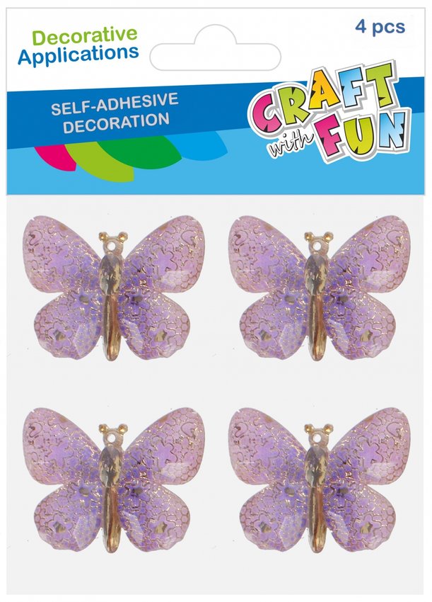 Kryształki Samoprzylepne Motyl Różowy 4szt. /Craft With Fun