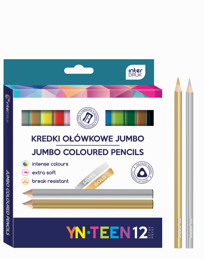 Kredki Trójkątne Jumbo Gold 12 Kol.  /Interdruk