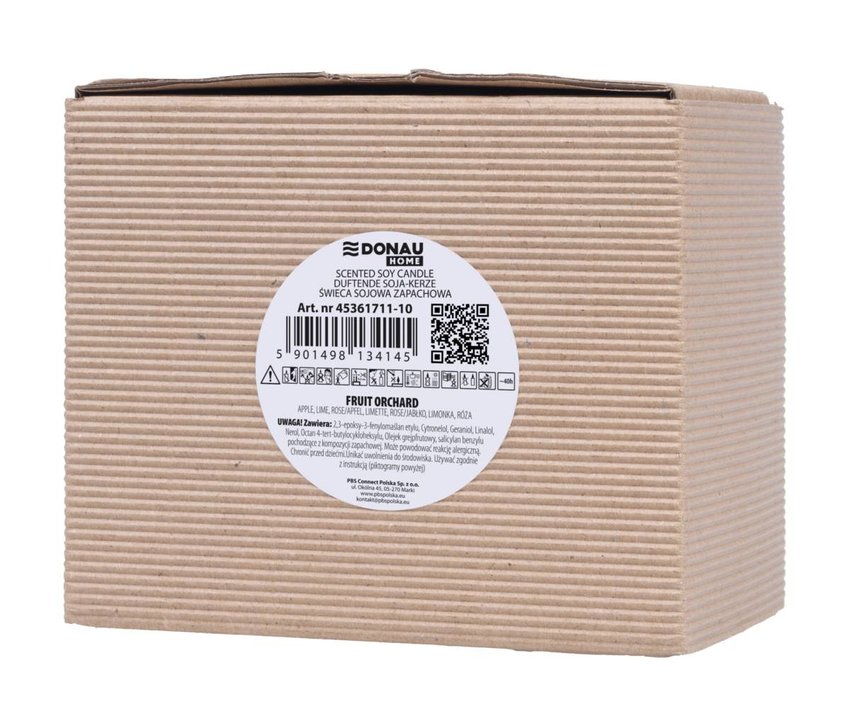 Świeca sojowa DONAU HOME w szarym szkle drewniana pokrywa i knot Fruit Orchard 200g
